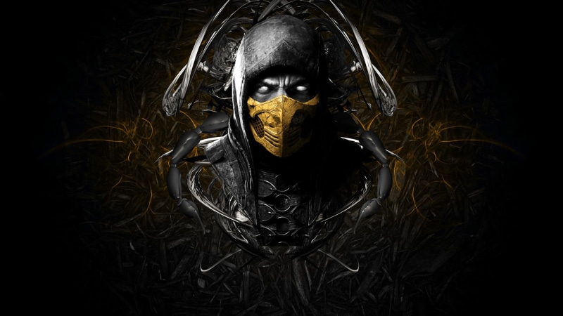 Mortal Kombat X, dark, 1080P, obscured face, fear, horror, Ninja, Mortal Kombat, digital, video games, kombat, mortal, headshot, hairstyle, scorpion, looking at camera