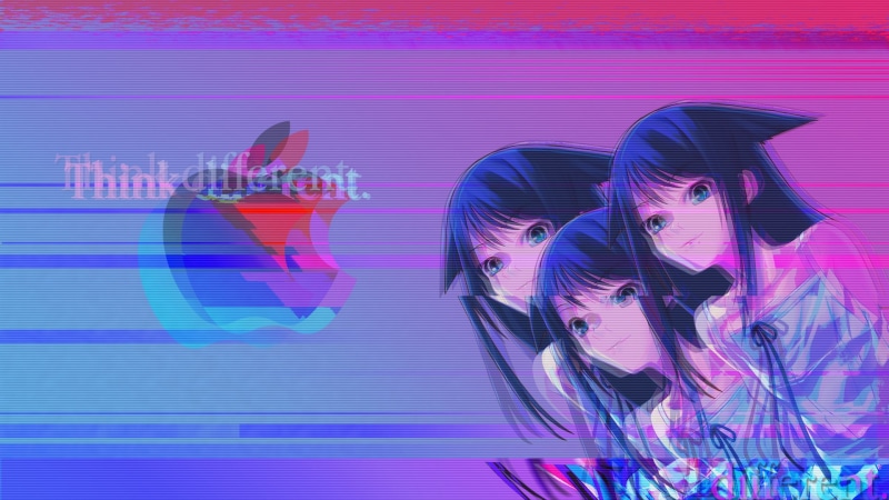 vaporwave, young women, wireless technology, purple, Saya no Uta, 1080P, logo, screen, communication, adult, connection, indoors, pink color, digital composite