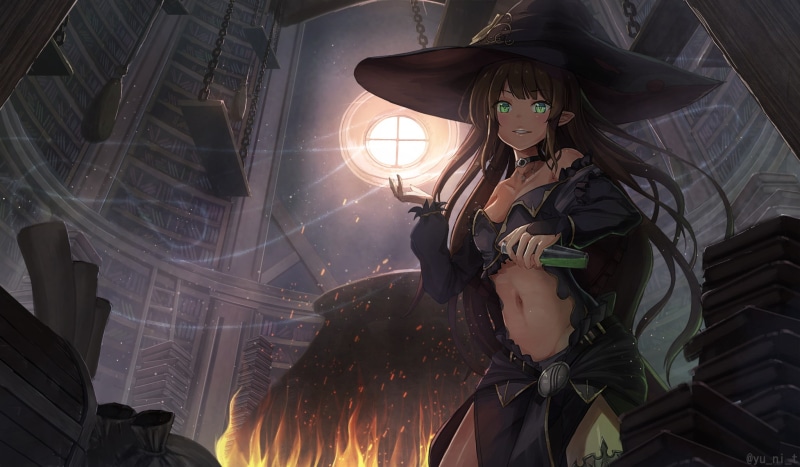 hat, witch hat, witch, anime girls, anime, fantasy girl, 1080P