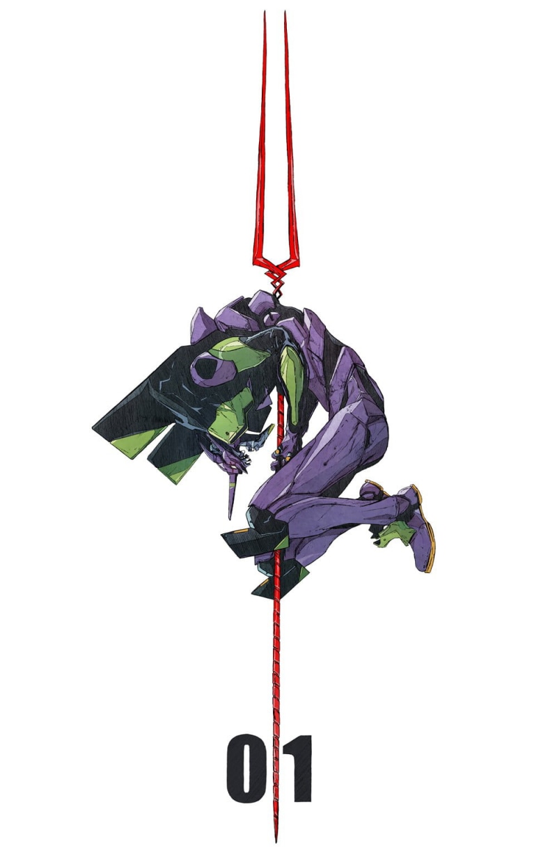 720P, fan art, simple background, vertical, Neon Genesis Evangelion, EVA Unit 01, 2D, mech, Spear of Longinus, Chun Lo