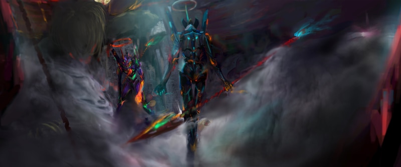 sport, selective focus, business, character, nature, studio shot, creativity, 2K, EVA Unit 01, anime girls, activity, Neon Genesis Evangelion