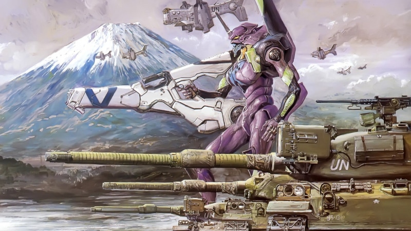  day, creativity, cloud - sky, purple, beauty in nature, robot, EVA Unit 01, outdoors, Neon Genesis Evangelion, winter, no people, tank, snowcapped mountain