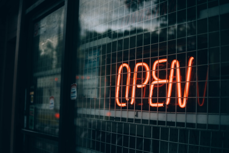 open, text, red, built structure, close-up, window, 5K, storefront, turned, reflection, glowing, steel, led, light sign, communication, shopfront, neon