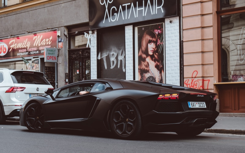 city, motor vehicle, asphalt, street, urban, black, sportscar, sports, vehicle, samsung, convertible, no people, wheel, text, huracan, 5K, built structure
