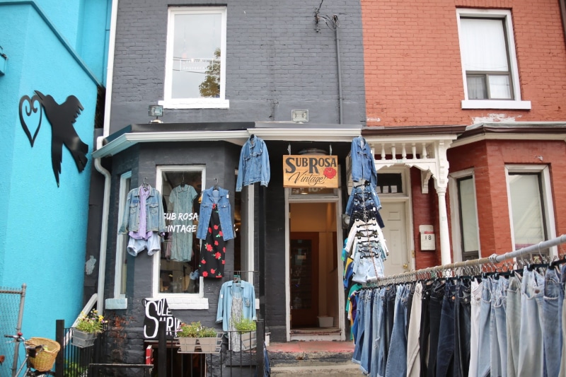 clothing, built structure, kensington market, choice, textile, city, architecture, building exterior, drying, window, house, laundry, low angle view, hanging