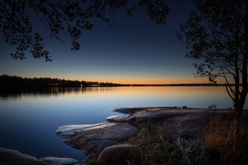 landscape, rock, lake, Evening, 5K, blue, near, serene, tree, nikon  d600, kotka, forest, nikkor, night, finland, reflection, tranquil Scene, sky, sunset