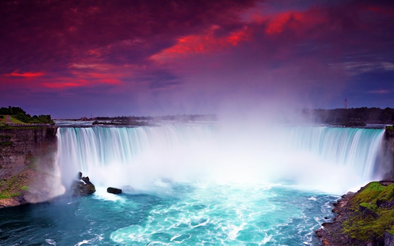 Waterfalls, 1080P, Canada, Dusk, View, Beautiful, Falls, Blue, Niagara, Night, Water