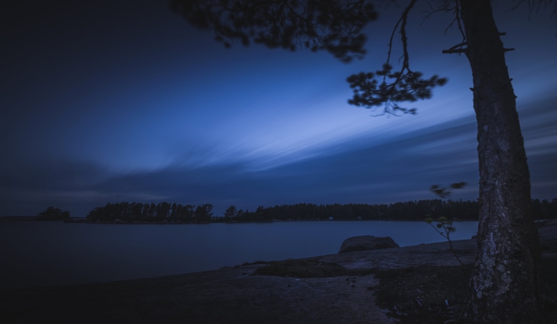 nighttime, gray, landscape, body, night, 35mm, tree, nikkor, water, body of water, nature, sky, Evening, black, sunset, nikon  d600, 5K, clouds