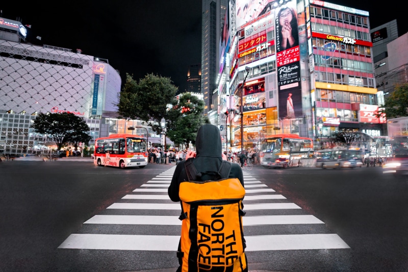 time, standing, built structure, new, bus, walk, road, traffic, city, city lights, lane, marking, building exterior, neon signs, crossing, real people