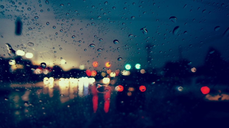 rain, lights, bokeh, photography, urban, glass, blurred, water drops, 1080P, street, reflection