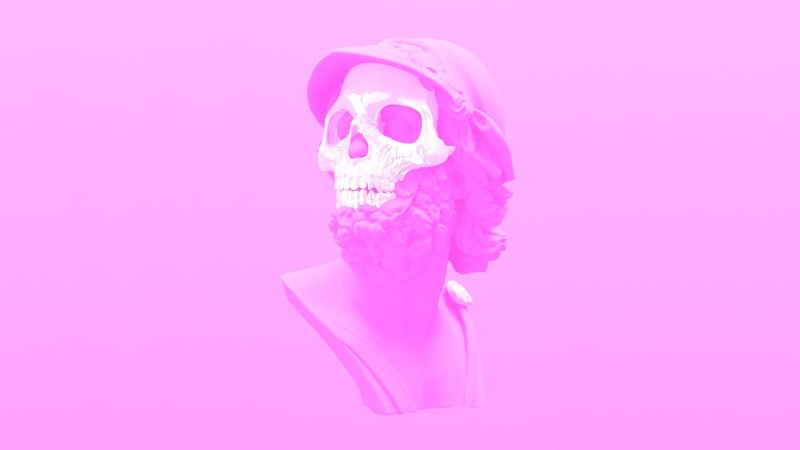 fun, magenta, body part, pink background, studio shot, human face, cut out, pink color, vaporwave pink skeleton skull, people, indoors, colored background