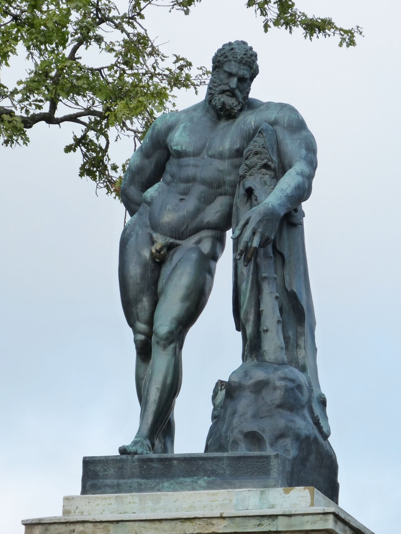 outdoors, hercules, nature, fine art statue, man, memorial, greek ancient, 4K, low angle view, art, day, the past, sky, god, art and craft, david, male likeness