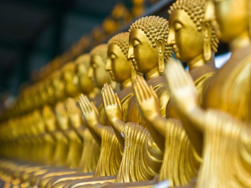 abundance, close-up, ornate, figurines, no people, belief, art and craft, golden, representation, gautama, Lord Buddha, gold, God, thailand, sculpture