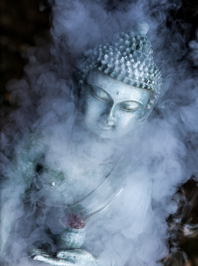 religious, sculpture, zen, face, portrait, one person, smoke, spiritual, people, costume, front view, gautama, statue, asia, prayer, belief, carnival - celebration event