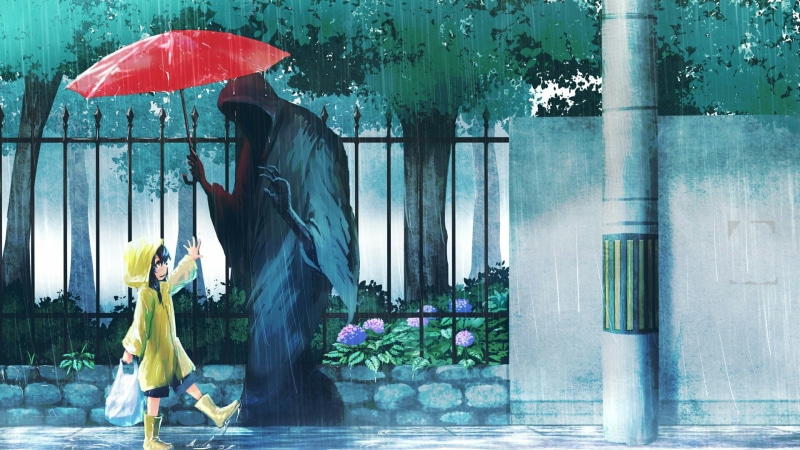 rain, death, 1080P, raincoat, little girl, umbrella