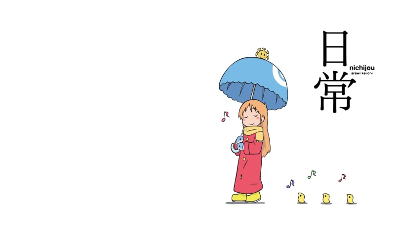 art and craft, blue, umbrella, real people, standing, Nichijou, 1080P, raincoat, childhood, concept art, Shinonome Hakase, communication, cut out, anime