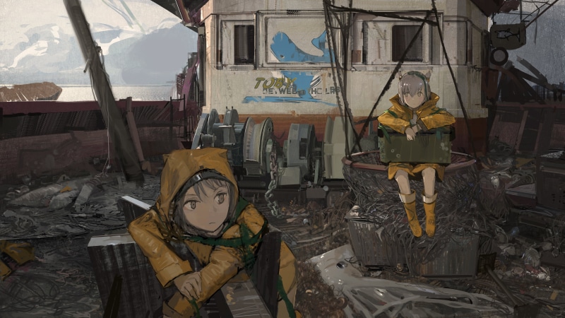 artwork, anime, ship, PainDude _, looking away, 5K, anime girls, abandoned, original characters, illustration, digital painting, Pixiv, raincoat, drawing