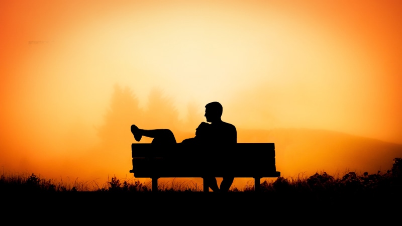 boyfriend, sitting, seat, landscape, sky, couple, unrecognizable person, dawn, orange color, bench, nature, happy, silhouette, land, business, girlfriend
