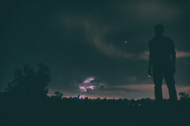 nature, adult, people, outdoors, cloud, one person, looking, men, plant, rear view, full length, land, leisure activity, real people, star - space, tranquility