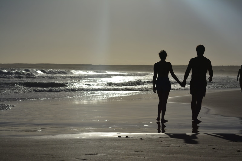 horizon, grooms, near, heterosexual Couple, real people, lovers, newlyweds, sunlight, afternoon, people, Couple, walking, holiday, nature, copy Space, Sunset