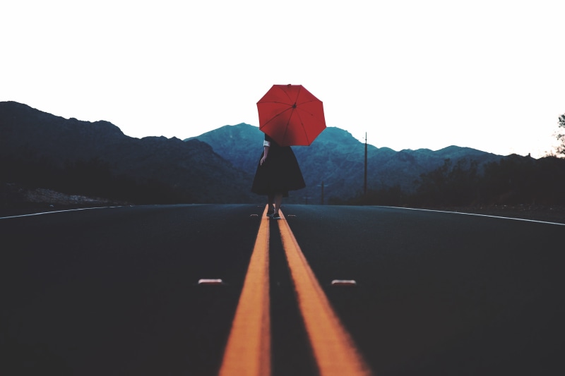 woman, colours, 4K, direction, wearing, one person, pattern, the way forward, day, transportation, concrete, red, quilt, walking, security, flying, umbrella