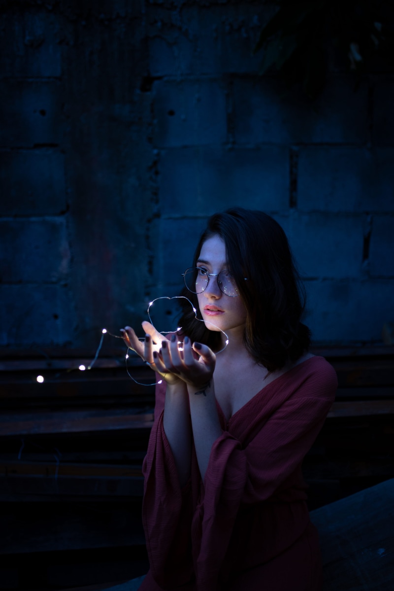 girl, casual clothing, night, young women, fashion, person, wall - building feature, wear, lights, hairstyle, leisure activity, beautiful, red, string lights