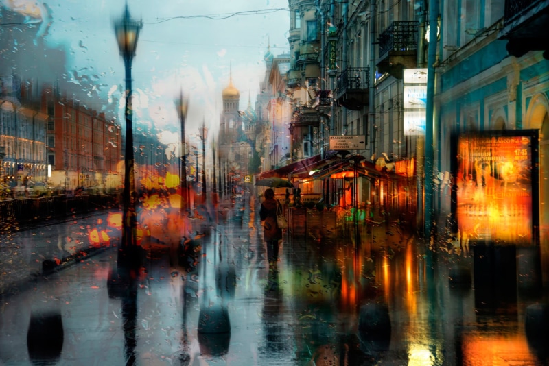 painting, city Life, dark, city, street, abstract, buildings, illuminated, transportation, downtown District, building, water, watercolor Painting, wet