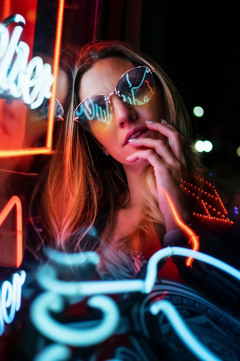 party - Social Event, city, relaxation, selfie, beauty, urban, sign, sunglasses, cheerful, teenage Girls, sitting, joy, females, city Life, neon, night