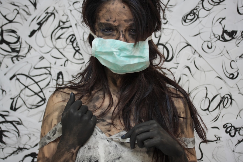only women, front view, one woman only, wearing, woman, wall - building feature, fine arts, headshot, lifestyles, crazy, portrait, mad, nurse, womens, adult