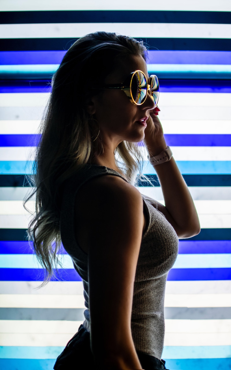 lifestyles, led, light, lipstick, sunglasses, side view, glasses, top, girl, hair, neonlight, nightphotography, beautiful woman, wearing, one person, love