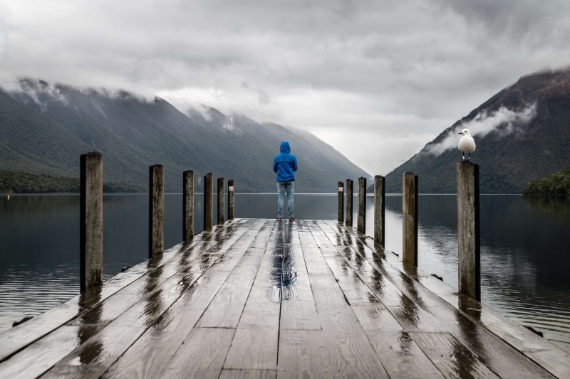 nature photography, alone, landscape, post, cloudy, idyllic, railing, tranquility, scenics - nature, mountain range, rear view, mountain, pier, mountains