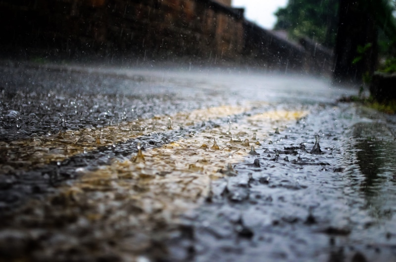 paved road, selective focus, spring, element, 4K, torrential rain, precipitation, selective, pedestrian, closeup photography, cloud, no people, closeup