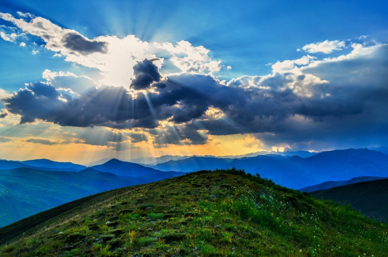 natural life, vivid color, sunset, mountains, field, mountain, color, summer, day, red, atmosphere, environmental, mountain peak, daytime, taylor, plateaus