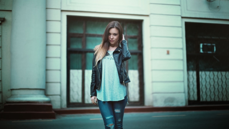 fine, females, one Person, adult, clothing, architecture, caucasian Ethnicity, portrait, fashion, photoshoot, city Life, girl in leather jacket, gray, leather