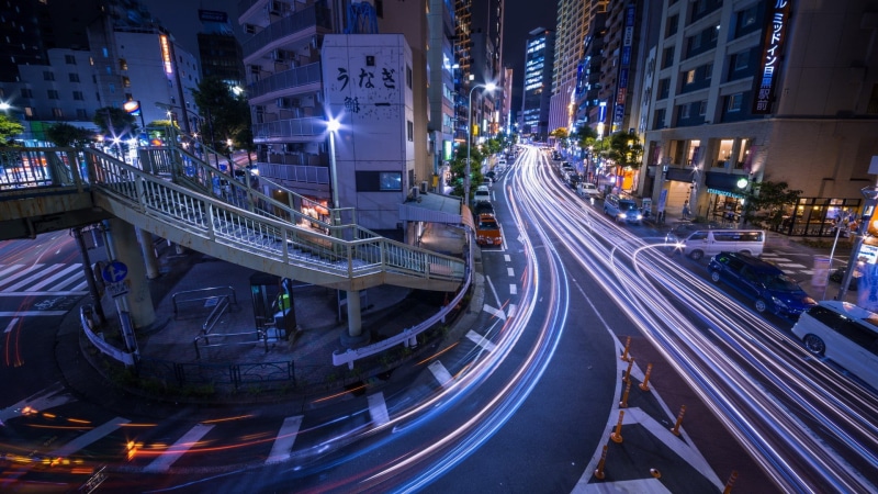 no people, office building exterior, city, motion, blurred motion, modern, traffic, city street, speed, illuminated, long exposure, 1080P, building exterior