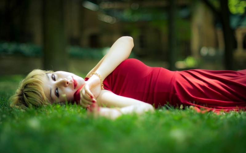 red dress, adult, people, 2K, park - Man Made Space, relaxation, woman in red, cute, artistic, cheerful, summer, beauty, light, one Person, lifestyles