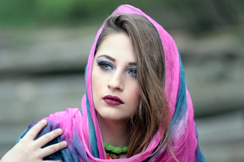long hair, girl, outdoors, purple, portrait, headshot, hood - clothing, adult, water, women, coloring, caucasian Ethnicity, contemplation, blue, beautiful