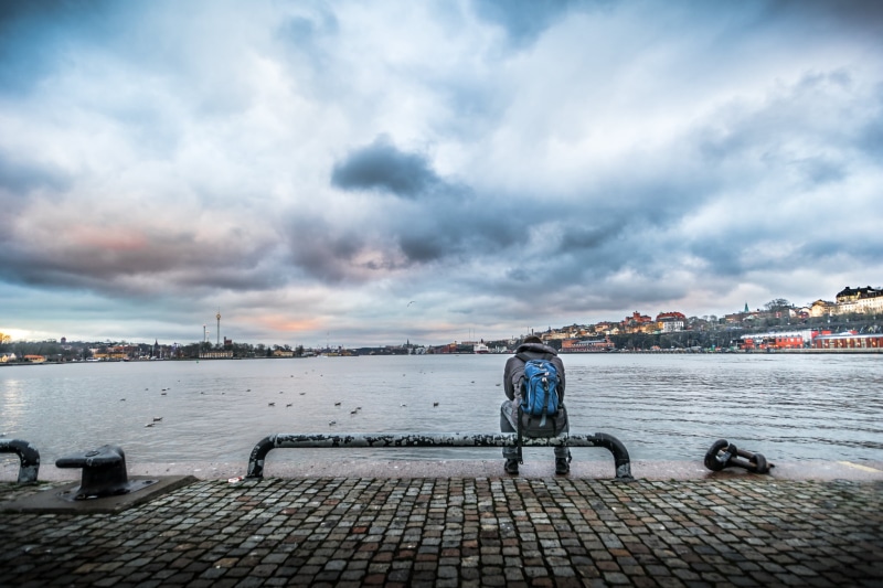 travel, water, alone, outdoors, person, gray, urban, stockholm, sitting, faceless, urban Scene, body, beside, city, konica minolta, sweden, photography