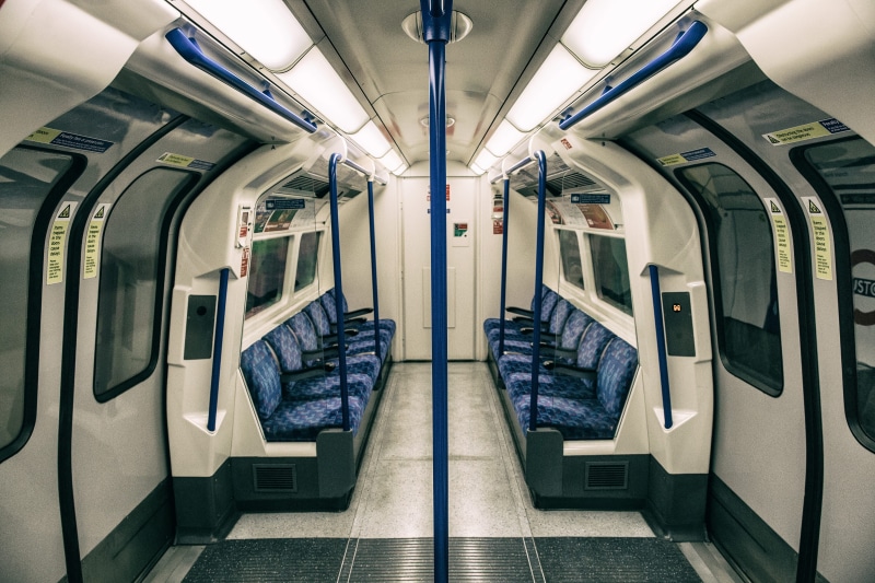 no people, window, subway, people, London Underground, underground, train - vehicle, wide, passenger train, subway Station, vehicle seat, indoors, angle