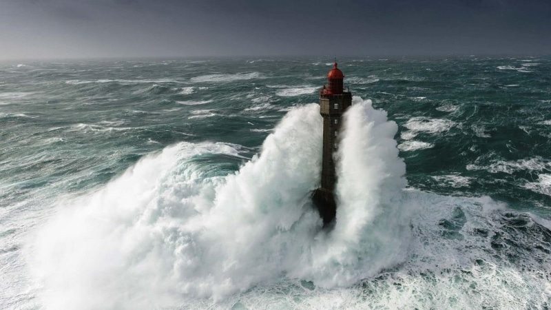 france, 1080P, waterfront, la jument lighthouse, aquatic sport, sport, nautical vessel, horizon, outdoors, sea, la jument, day, scenics - nature, sky