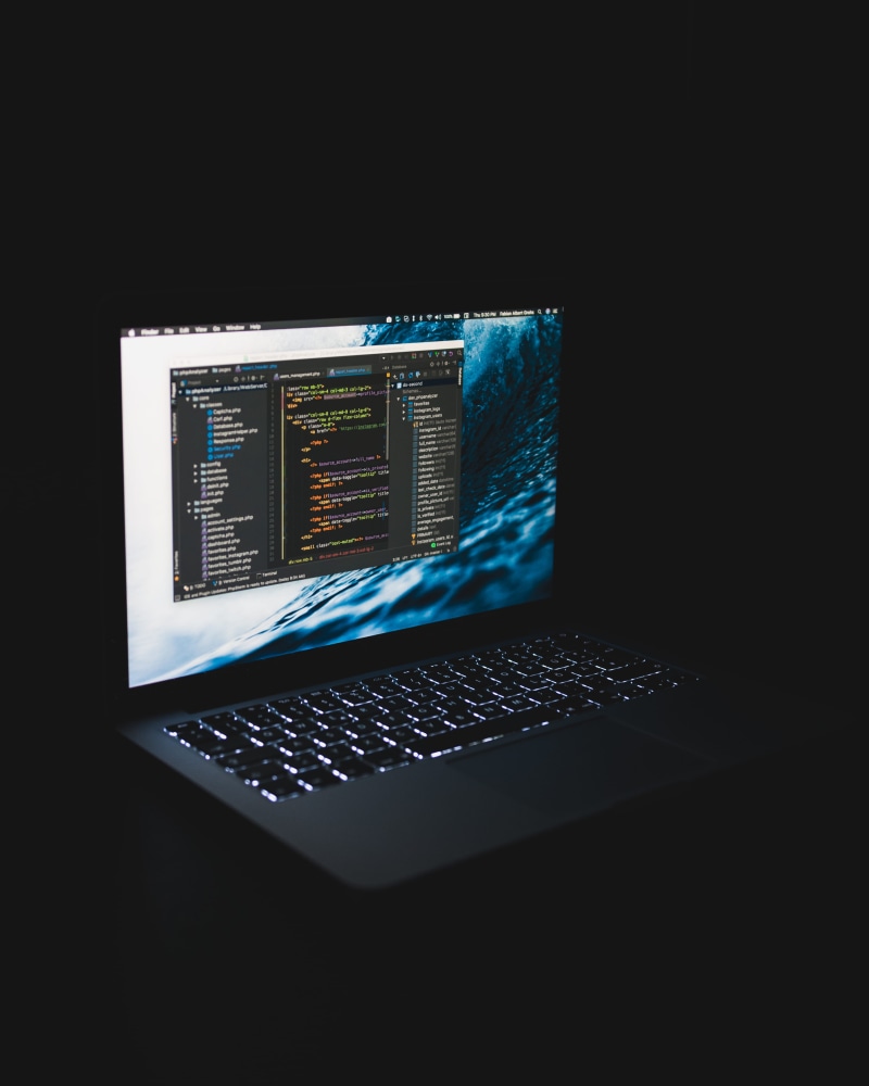 computer equipment, indoors, programming, safety, macbook pro, modern, minimalistic, computer, black background, black, turn, glow, no people, macbook