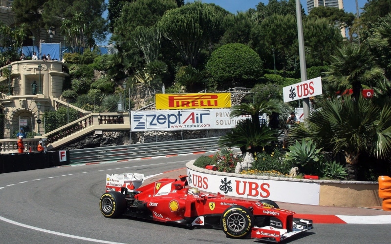 Formula 1, red, Monaco, mode of transportation, civic, number, sedan, Ferrari, road, sign, land vehicle, motor vehicle, western script, 1080P, day, street