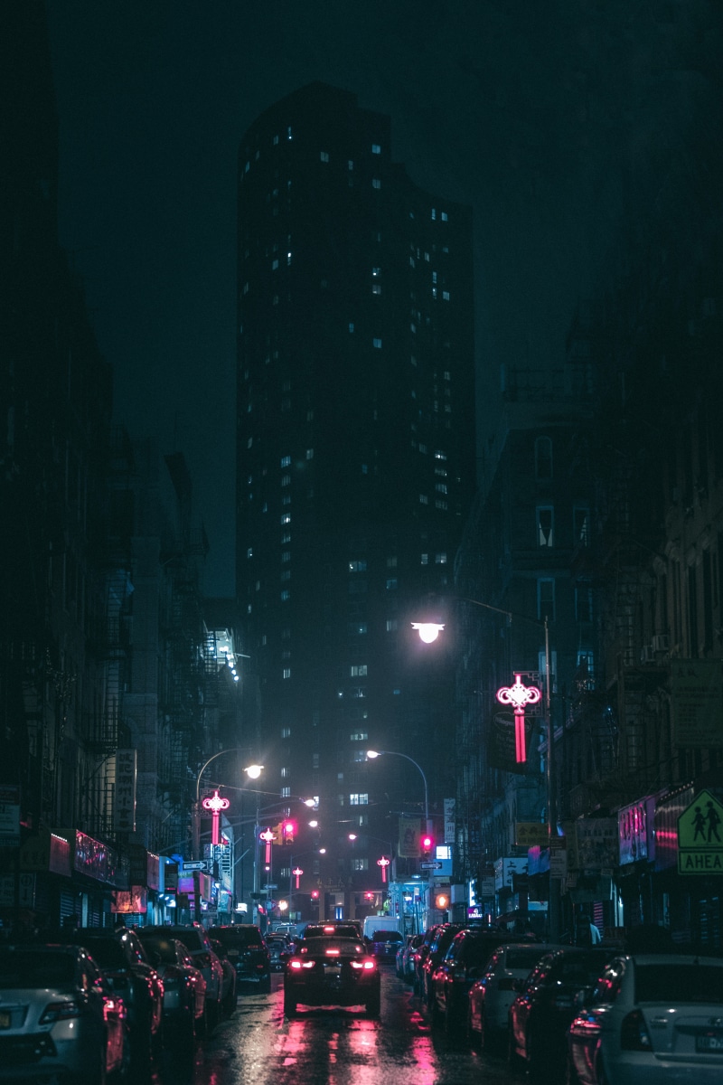 city, dark, crowd, gray, outdoors, horror scene, office building exterior, lights, nighttime, skyscraper, street, night time, horror movie, high, street lights