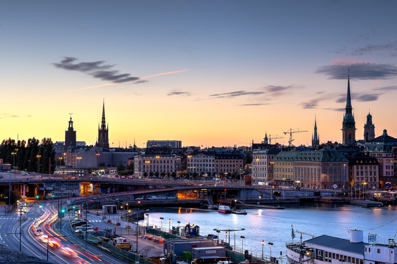 Sweden, high, sunset, architecture, Stadshuset, Stockholm, 5K, famous Place, high rise building, Landscape, urban Skyline, Sunsets, cityscape, golden