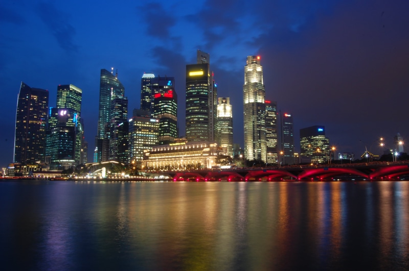 night time, tower, urban Scene, high, asia, Skyline, night, urban Skyline, rise, buildings, Singapore City, singapore, architecture, time, dusk, modern
