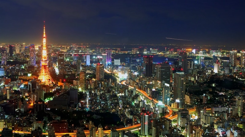 crowd, 1080P, architecture, crowded, city, glowing, high, outdoors, Tokyo, tower, Japan, cityscape, nightlife, building, financial district, city life