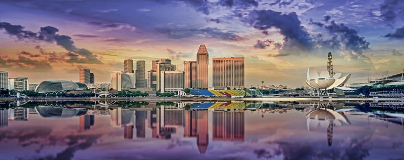 urban Skyline, near, D5100, ngc, 1080P, esplanade  theatres on the bay, mandarin oriental, body of water, reflection, night, buildings, flickr, district