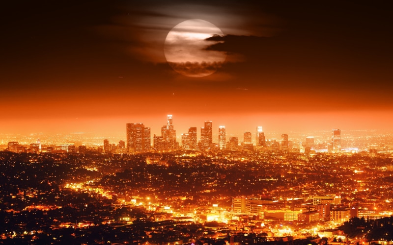 buildings, lighted, urban skyline, nature, architecture, califor, 2K, high, cityscape, residential district, no people, Cityscapes, illuminated, orange color
