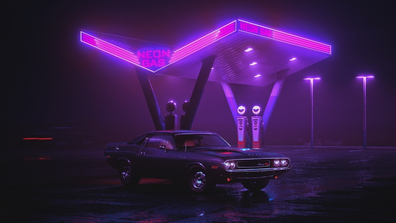 car, purple, Retrowave, 1080P, landscape