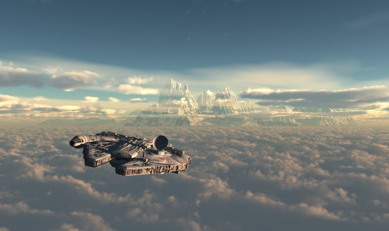 motion, gray, environment, air vehicle, architecture, space, flying, 720P, airplane, day, outdoors, Star Wars, cloud - sky, digital, landscape, shuttle